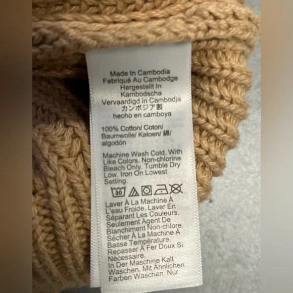 J.Crew Chunky Knit Mock Neck Sweater Tan Ribbed 100% Cotton—XL (Unisex) - Picture 8 of 9